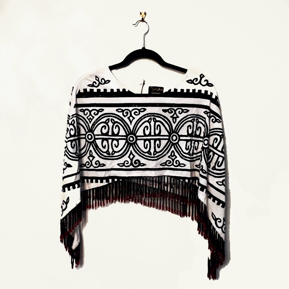 Beaded, Fringed Elegant Shawl Top